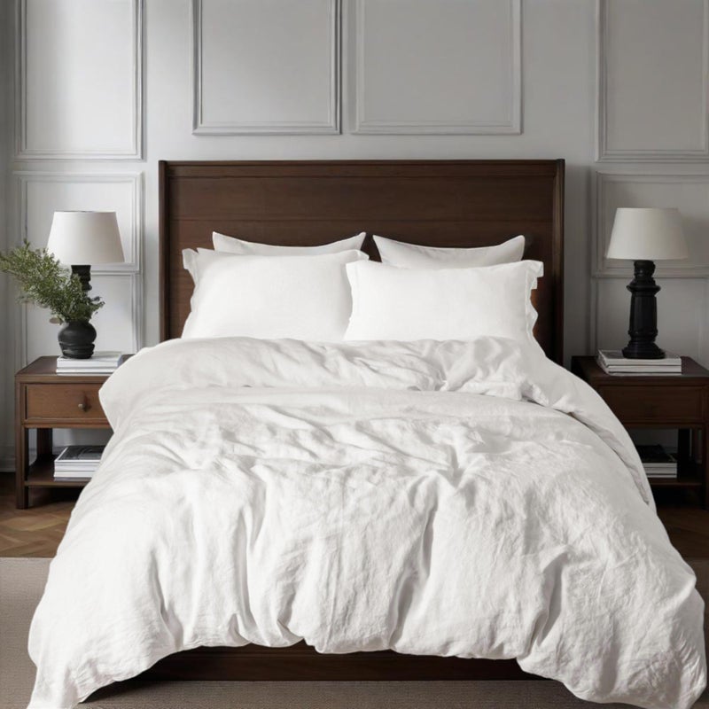 Simple&Opulence 100% Linen Duvet Cover Set, 3 PCS Natural French Flax White Duvet Cover Queen Size, Breathable Soft Comfy Linen Bedding Comforter Cover with 2 Pillowcases(White, 88"x92") - Image 1